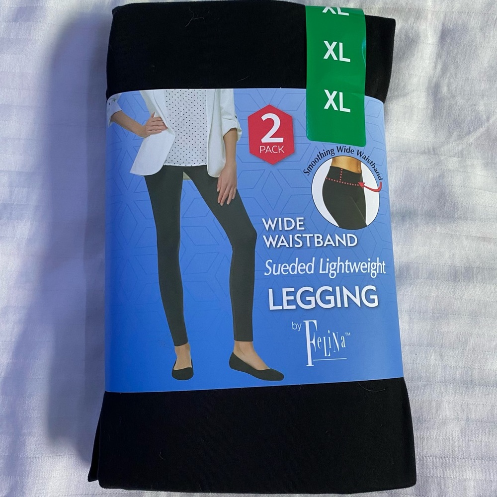 2 Pack Wide Waistband Black XL Felina Leggings